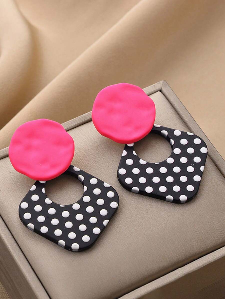 1 Pair Of Fashionable Retro Personalized Women's Earrings, Sweet And Fresh Style, Black And White Polka Dot Earrings, Alloy, Acrylic And Stainless Steel Materials, Suitable For Daily Life, Festivals, Parties And Other Occasions, Can Be Used As Valentine's Day Gifts, Holiday Gifts, Earrings Have Protective Covers, You Need To Remove The Protective Covers When Using