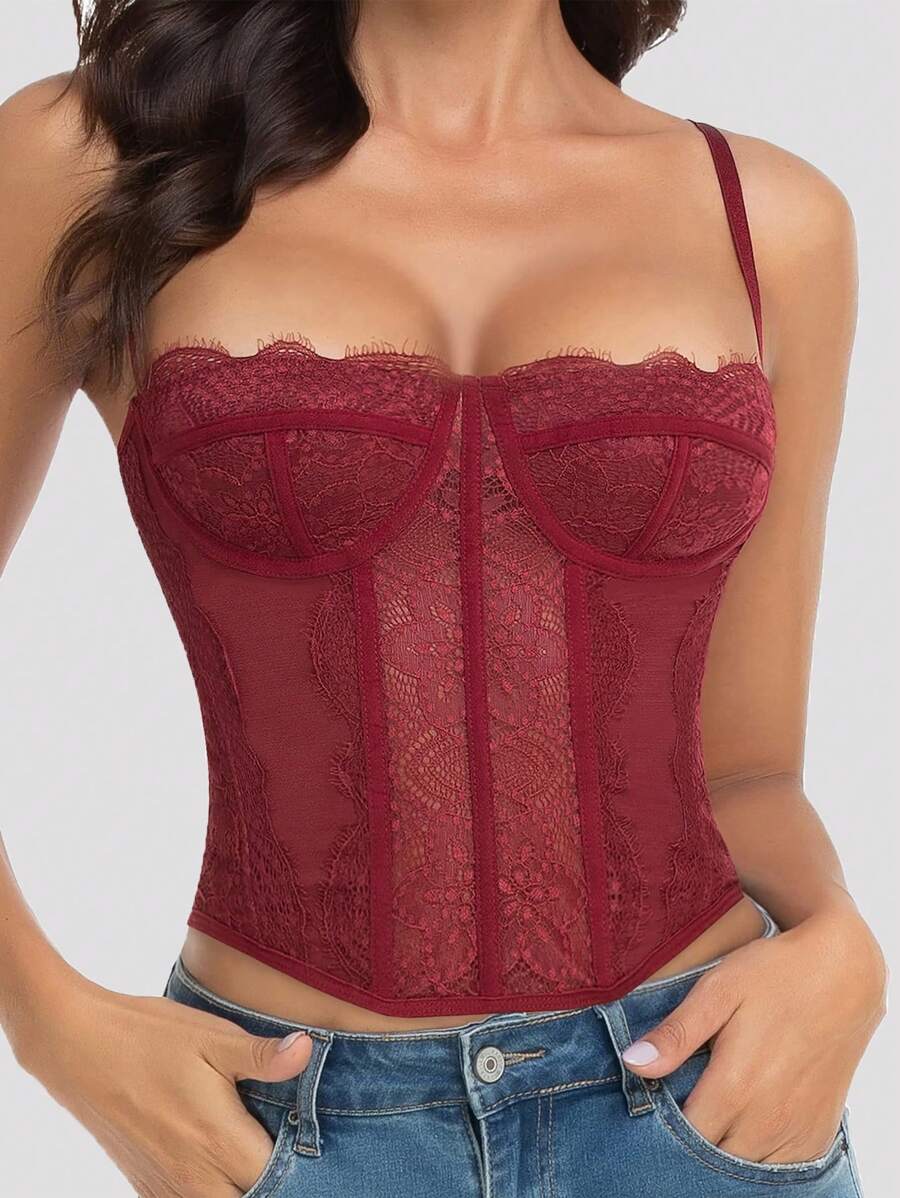 1pc Lace Bustier Corset Tops For Women Sexy Going Out Party Club Top With Buckle