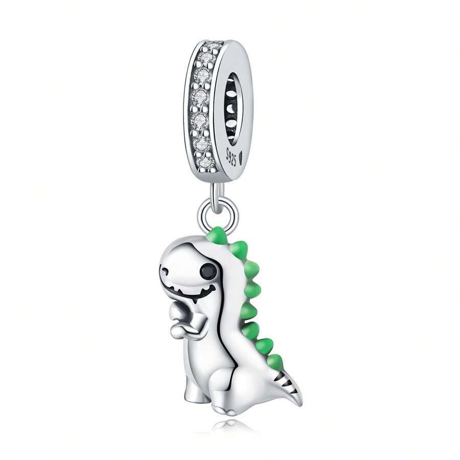 PANPOKI 1 Pc S925 Sterling Silver Jewelry Fine Charm Cute Dinosaur Synthetic Zirconia Pendant Original For Bracelet Necklace DIY Fine Jewelry For Women Birthday Gifts Children's Gifts