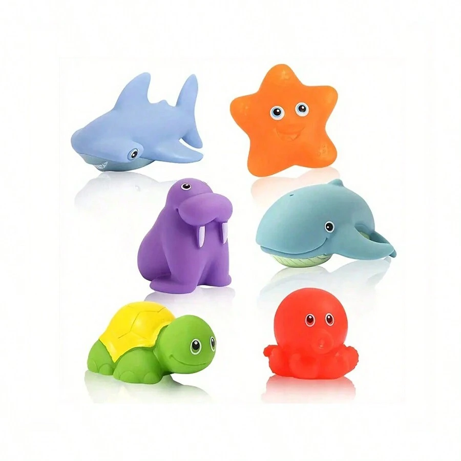 6pcs Soft Rubber Animals, Bath Toys, Ocean Animals Bathtub Shower Toys, Bathtub Toys Water Spray Color Changing Floating Ocean Animals, Swimming Toys Halloween Christmas Gifts