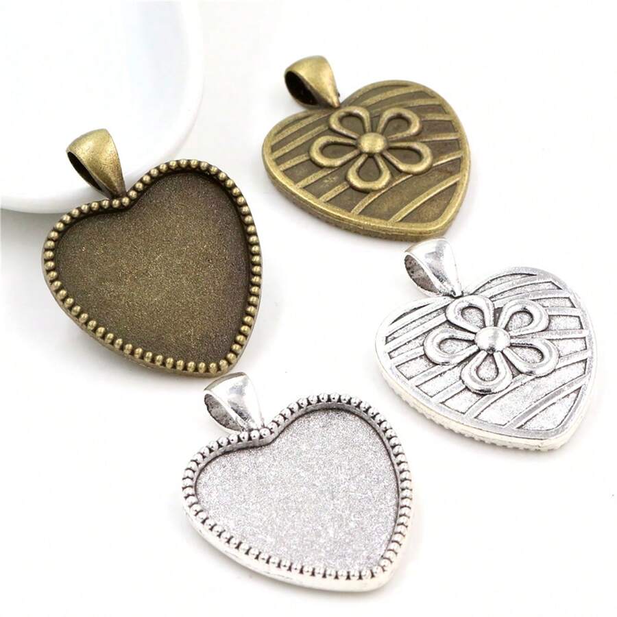5 pièces Support de pendentif en cabochon vierge convenant à un cadre de cœur de 25 mm, accessoires de réalisation de bijoux DIY