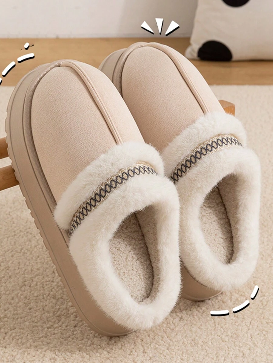 2024 New EVA Suede Plush Winter Warm Thermal Slippers For Women, Embroidery Thick Platform Home Slippers Can Be Worn Outdoors