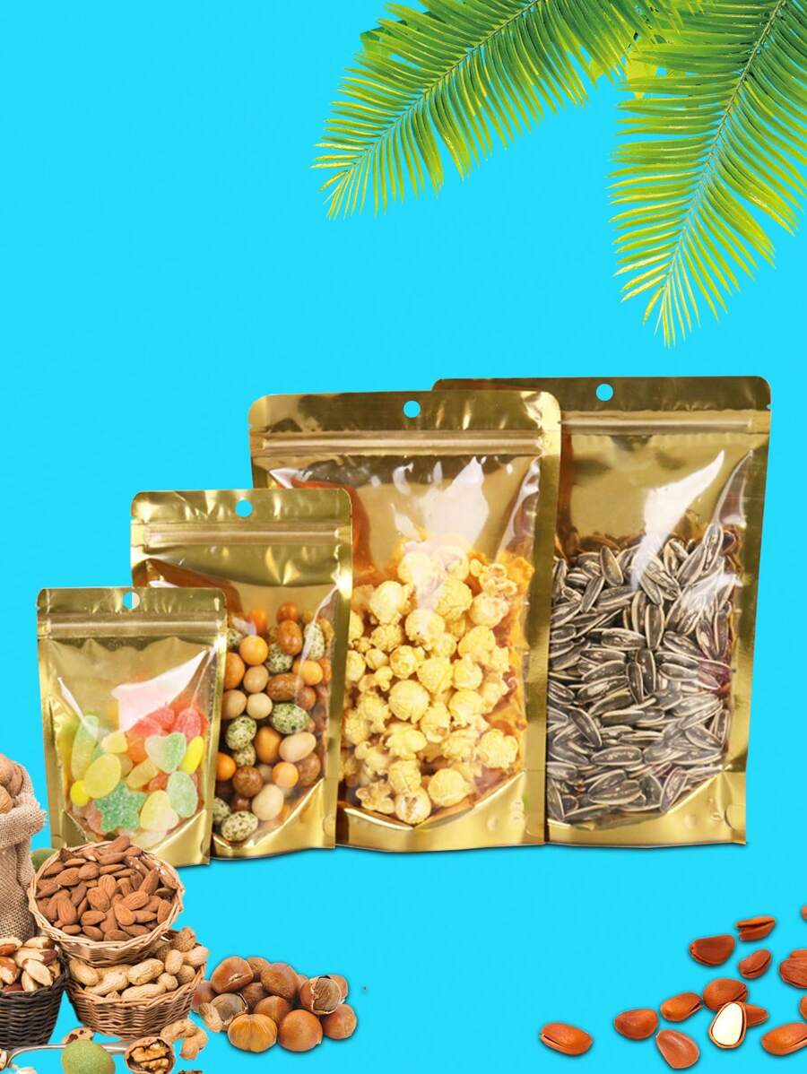 100pcs Aluminum Foil Mylar Bags With Clear Window Esealable Sealable Packaging Zip Bag For Food Storage Bag Small Bussiness Jewelry Candy Sample Food Tea Coffee Packing Supplies