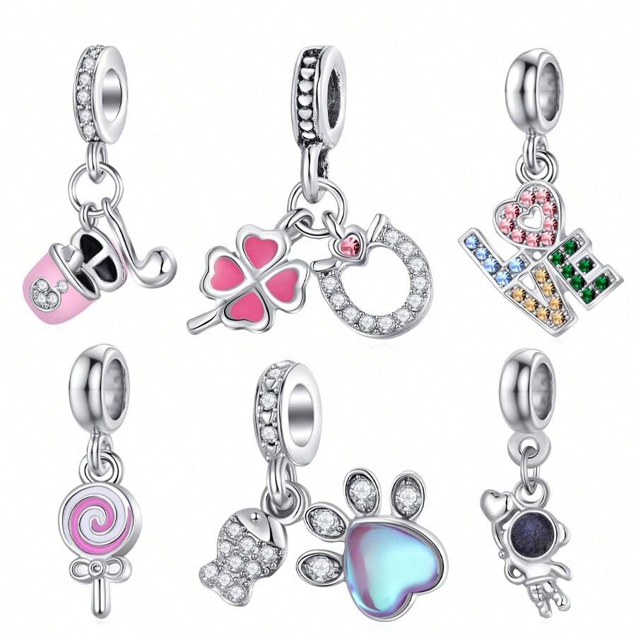 1pc Colorful Love Clover Pendant, Astronaut & Lollipop Charm DIY Jewelry Accessories Valentines
