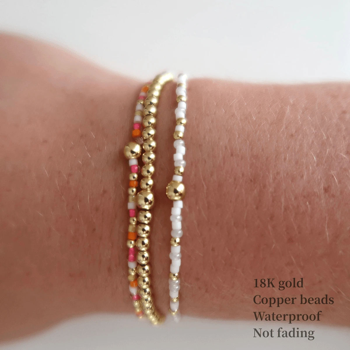 2-3pcs Minimalist Gold Bead Interval Colored Rice Bead 18k Gold-Plated Copper Bead Gold Bead Women's Bracelet Set Gift For Her, Wife, Women