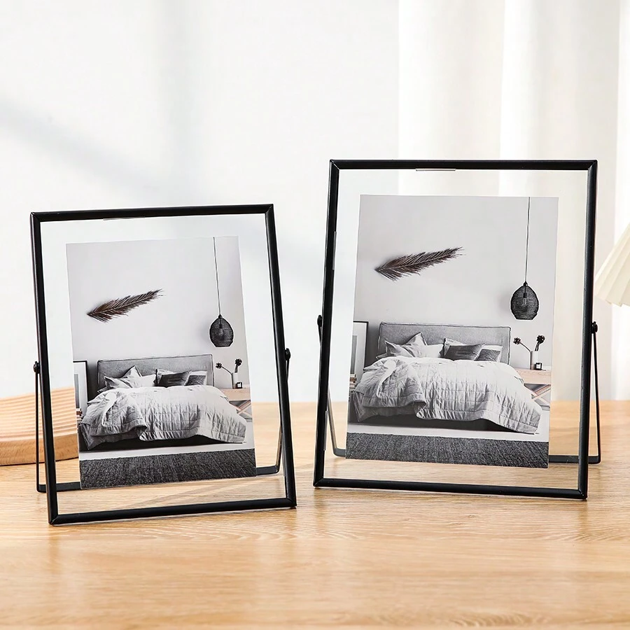 1pc Photo Frame, Black Metal Photo Frame, Acrylic Transparent Surface, Modern Minimalist Style Decorative Frame, For Home Living Room And Bedroom, Home Supplies Gifts Birthday Graduation