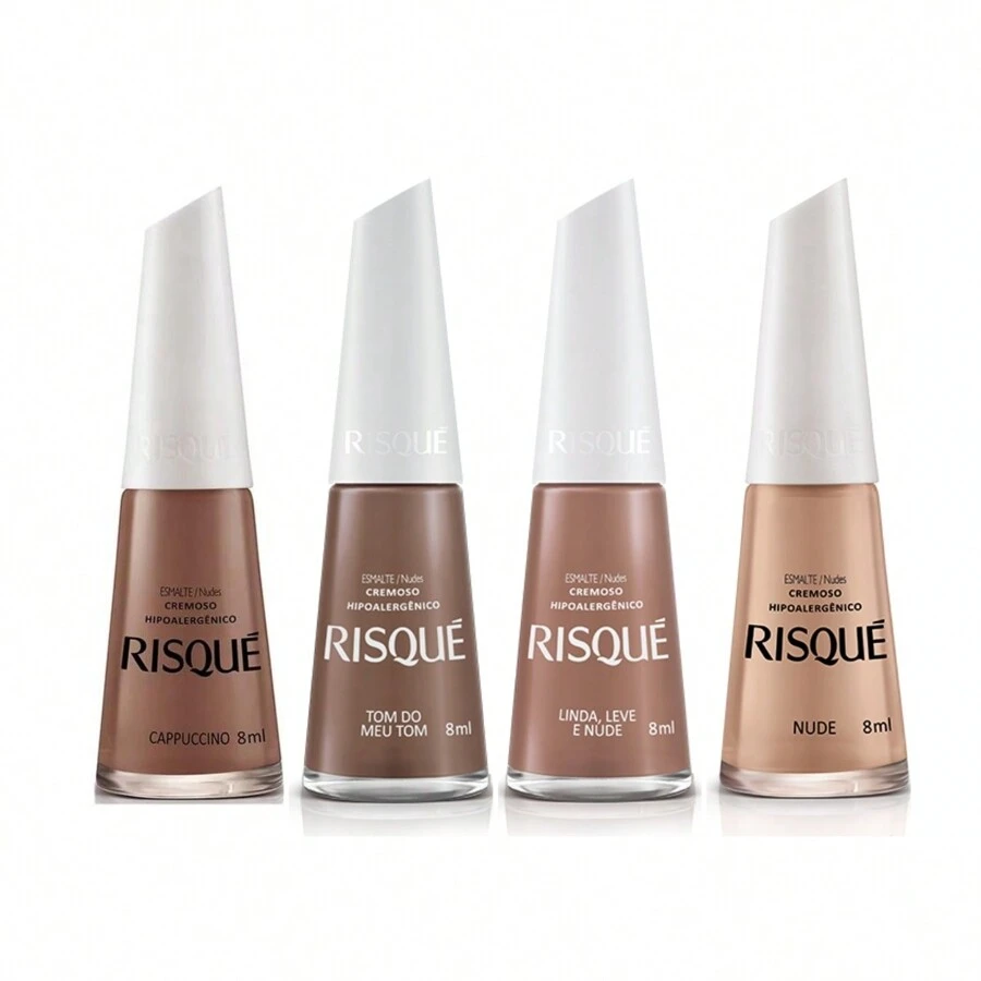 Kit 4 Esmaltes Risque Tons de Marrons e Nude Hipoalergênico