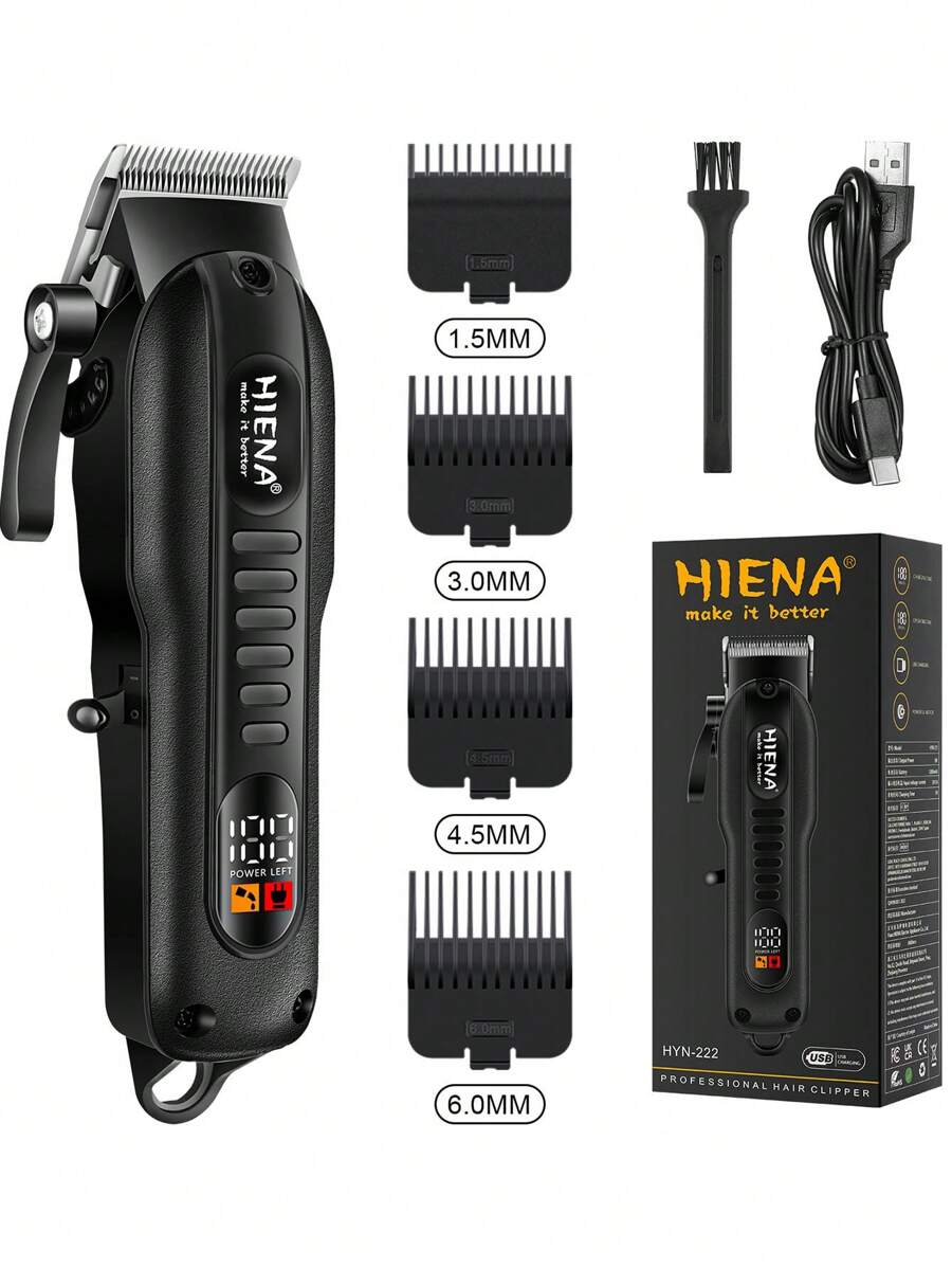 HINEA La HIENA es una recortadora de cabello profesional para hombres con pantalla digital eléctrica, recortadora de cabello inalámbrica y máquina de espera prolongada con cabezal de cuchilla preciso