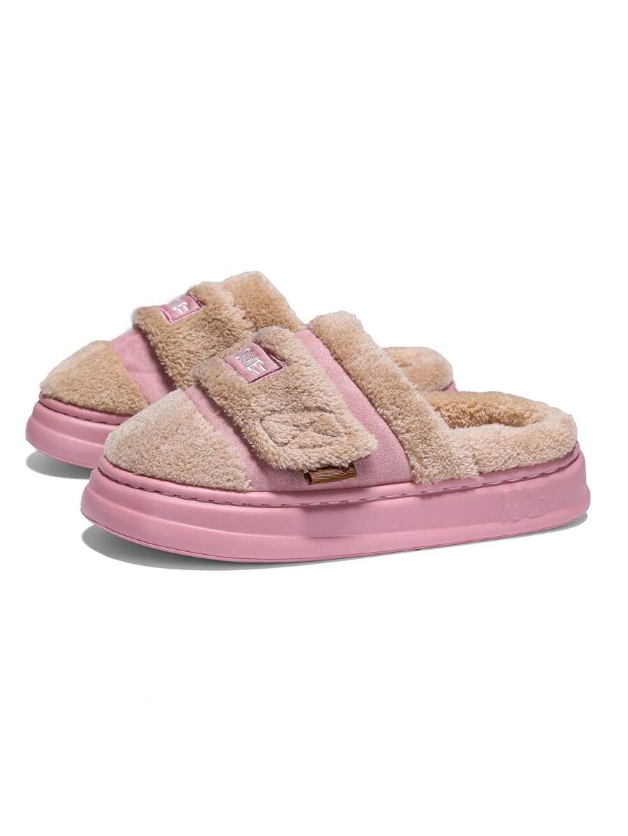 Women's Thick Sole Indoor House Slippers, Warm And Anti-Slip With Hook And Loop, Comfortable Bedroom Slippers For Fall And Winter