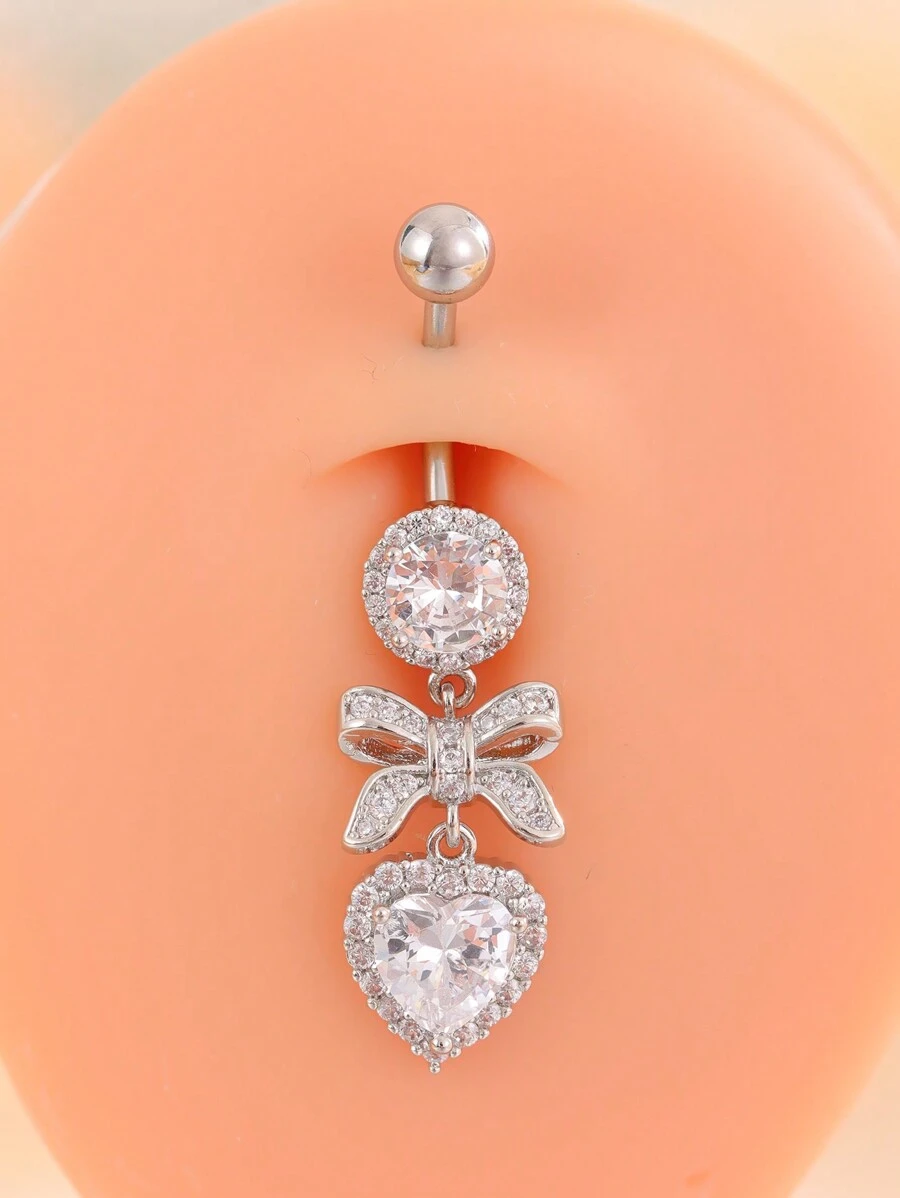 1pc Stainless Steel Bow, Round & Heart Design Navel Piercing Jewelry For Women, Daily Wear Valentines,Mom,Mother,Mother's Day,Gift