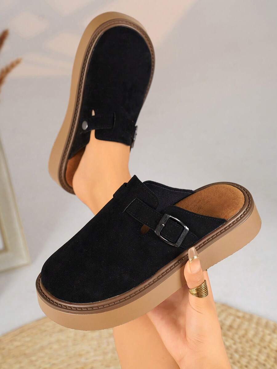 Women's Square Buckle Mule Sandals With Thick Soles, Fashionable Soft-Bottom Comfortable Casual Slip-On Shoes