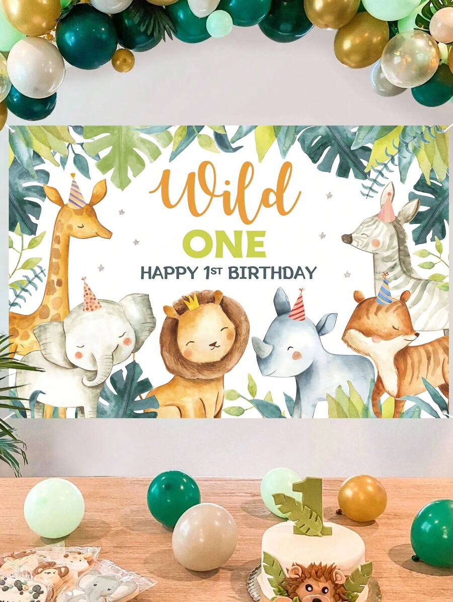 1pc Forest Animal 1st Birthday Background Cloth Banner, 1st Birthday Party Decoration Background Cloth,Christmas