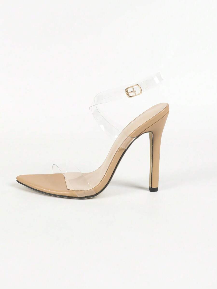 Women's Pointed Toe Thin High Heel Cross Strap Transparent Glass Jelly High Heel Sandals, Sexy Fashion Party Transparent Light Color High Heels