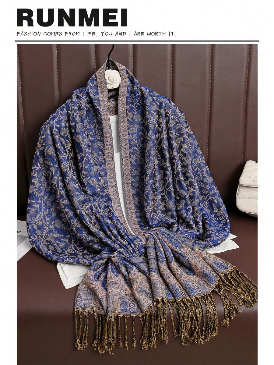 1pc Vintage Paisley Jacquard Pashmina Hijab For Women, Autumn/Winter Casual Windproof Scarf Shawl For Daily Wear Abaya Accessory
