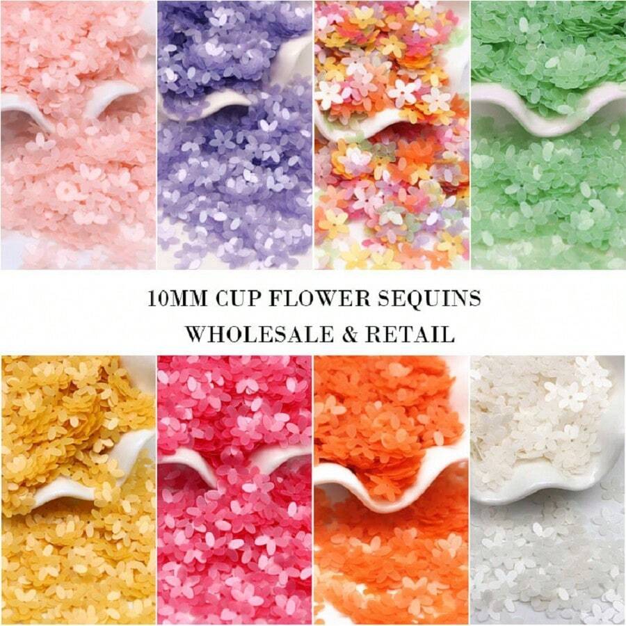 10mm 3D Flower Sequins Matte Color 10mm Cup Five Finger Flower Sequins Paillettes Sewing Wedding Craft Women Garments Accessories 20gram/Bag