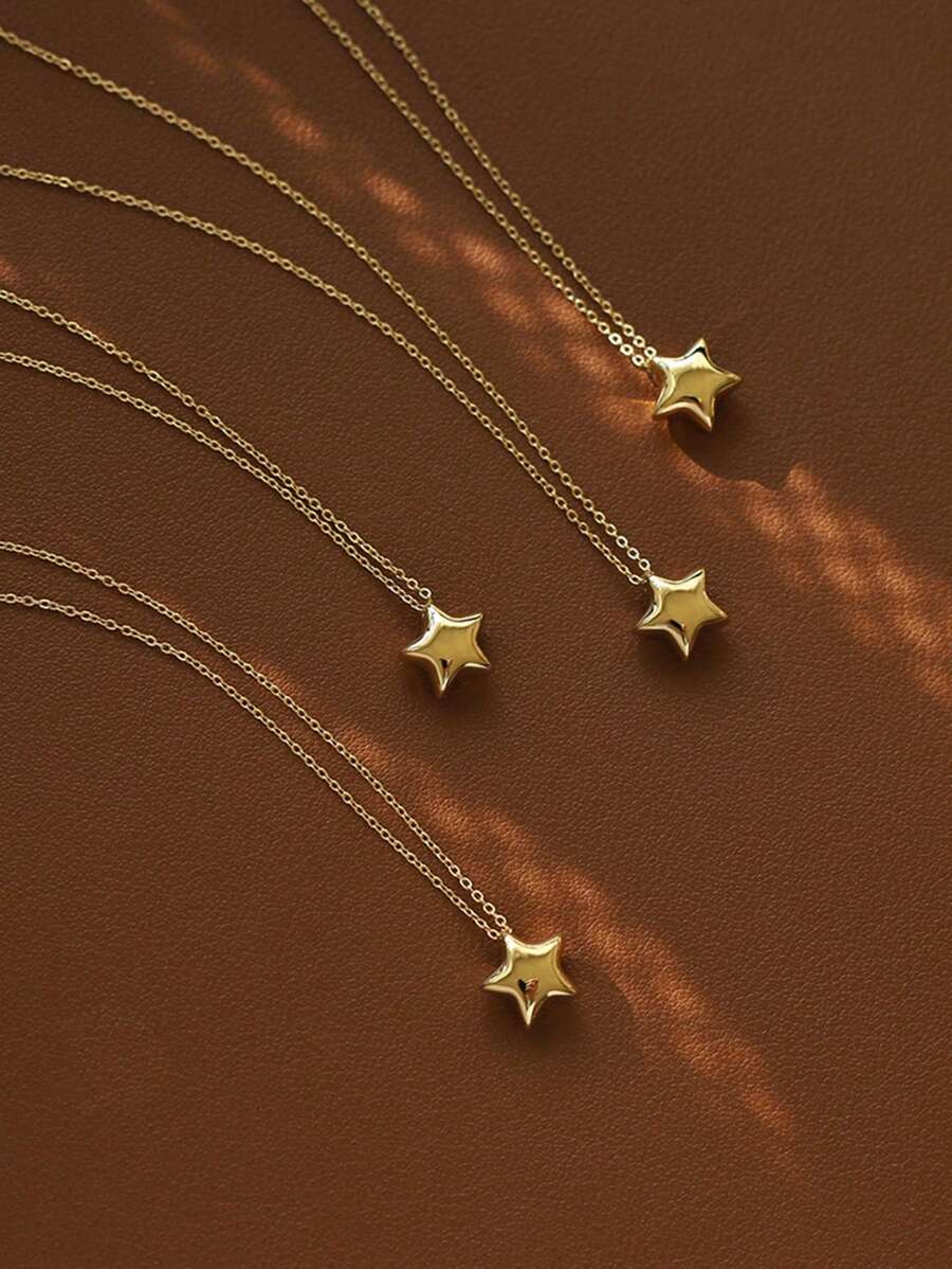 1pc Colar com pingente minimalista em forma de estrela, banhado a ouro 18K, de aço inoxidável, adequado para uso diário feminino ou ocasiões de festa, também uma ótima ideia de presente