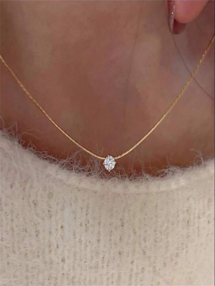 1 peça Elegante Delicado Colar com Corrente Dourada e Pedra de Zircônia Redonda, Adequado para Uso Casual durante todo o Ano por Mulheres e Meninas