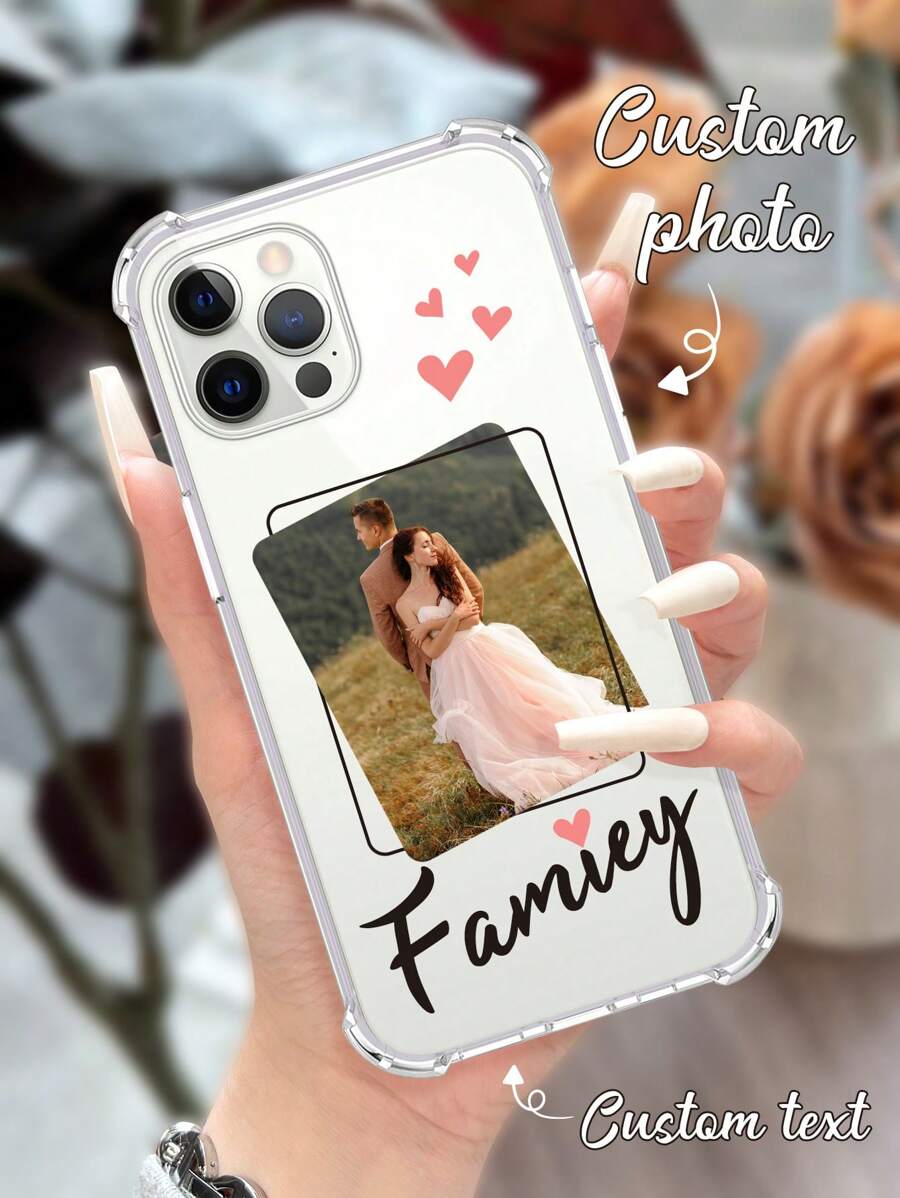 Walentynki Dostosowane Odporne Na Wstrząsy Grube Przezroczyste Serce Ramka Na Zdjęcia Etui Na Telefon Kompatybilne Z Samsung S23/S24 Ultra, A15 Lub IPhone 12/13/14/15 Pro Max Ślub