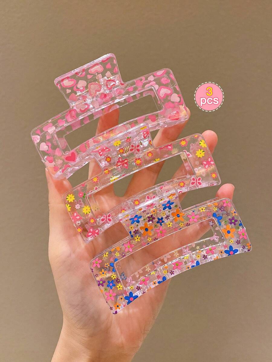 3 piezas Pinzas para el cabello rectangulares de colores para niñas