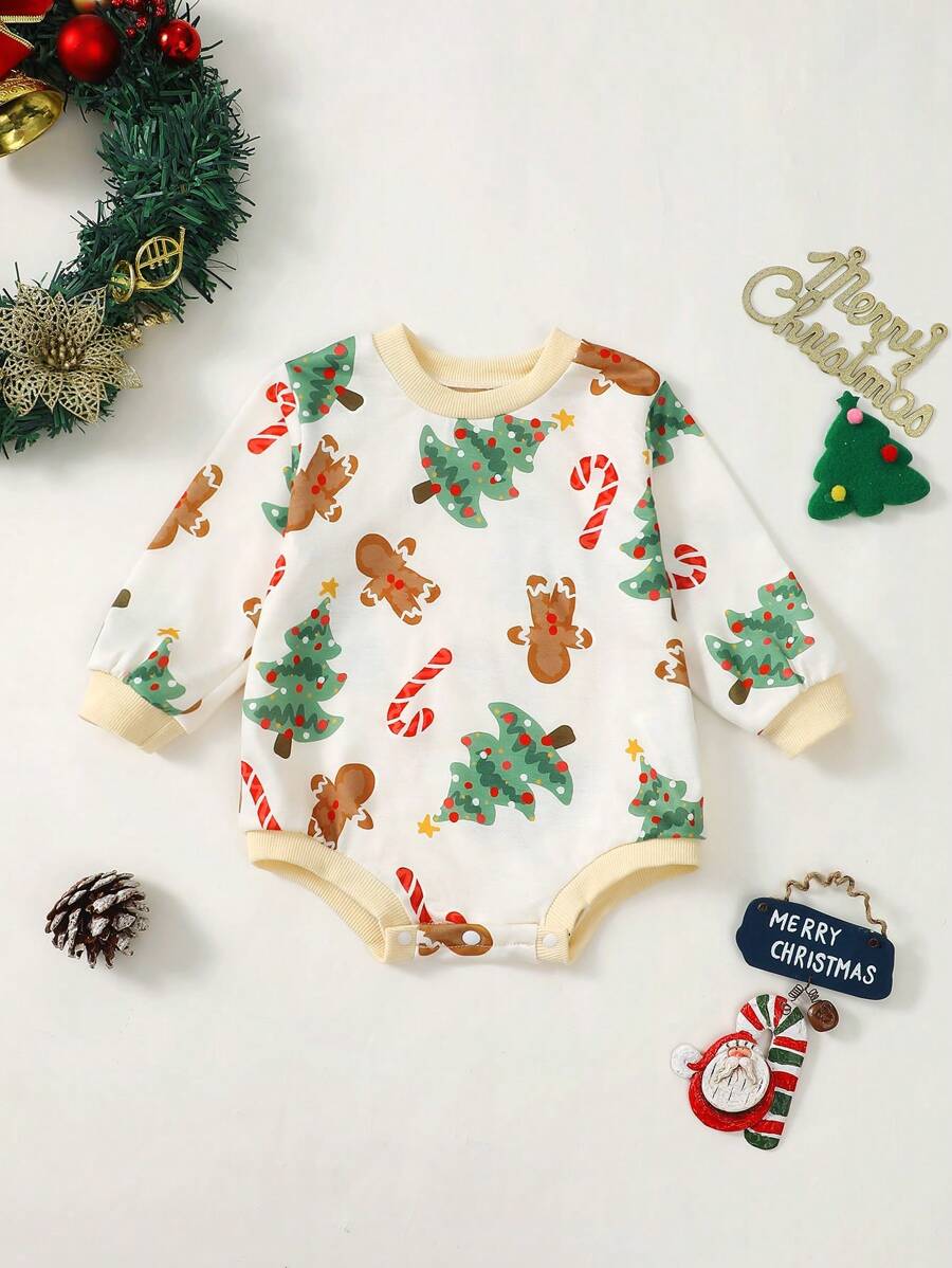 Nouveau-né bébé fille mignonne combinaison de Noël avec sapin de Noël coloré, ensemble de Noël pour bébé de 0 à 1 an