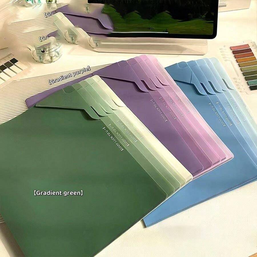 Conjunto de 5 pastas tipo L, tamanho A4, gradiente de cores, organizador de documentos de grande capacidade, volta às aulas, material escolar