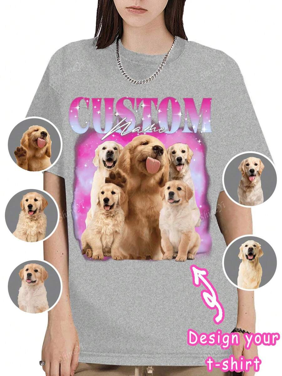 Gepersonaliseerd dames T-shirt - Voeg uw eigen tekst en afbeeldingen toe (huisdierfoto's/selfies/vriendenfoto's/familiefoto's) om uw gepersonaliseerde bedrukte T-shirt te ontwerpen. Logo | Bedrijf | Huwelijkscadeau | Feestoutfit | Verjaardagscadeau | Halloweenkostuum | Kerstoutfit, gepersonaliseerd T-shirt bedrukt met huisdierfoto's, jubileumcadeau, Valentijnsdagcadeau, verjaardagscadeau, cadeau voor beste vriend, baby-/koppel-/familie-/huisdierfoto's