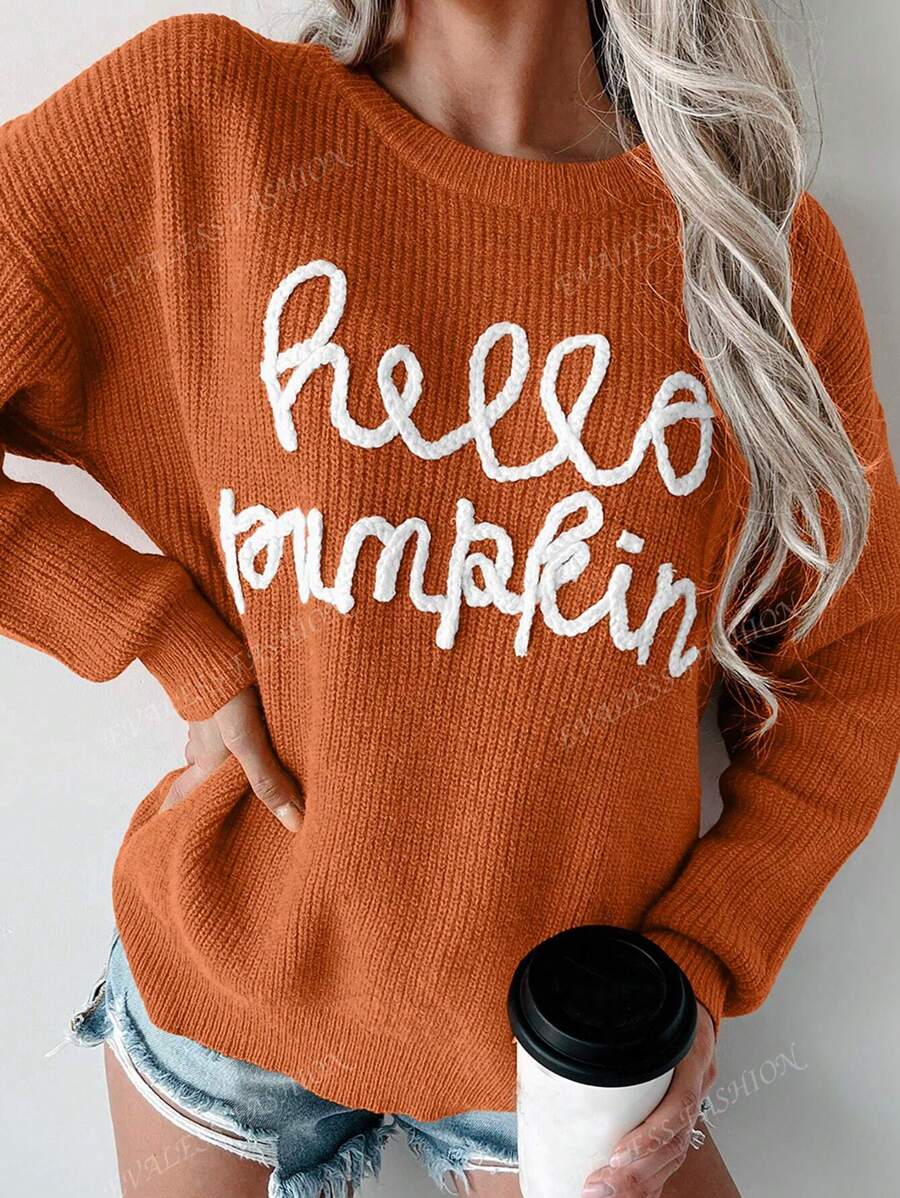 Pull-shirt ample avec slogan "Hello Pumpkin" et graphique pour le jour de Thanksgiving