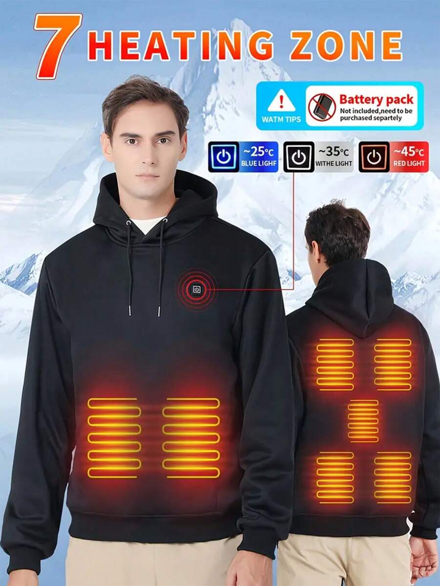 Heated Hoodies For Men - Stay Warm In Winter With Battery-Powered Heat - Pullover Hoodie With Pockets For Outdoor Activities,Single Switch Controls Seven Heating Zones (Without Power Supply)