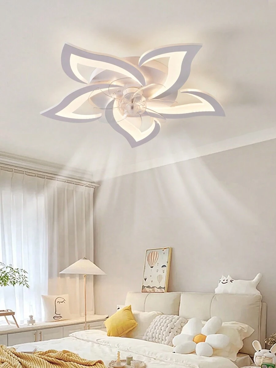 1PC White Fan Light, LED Light Source, Remote Control Dimming, 6-Speed Adjustable Fan, Suitable For Living Rooms, Dining Rooms, Bedrooms, And Other Home Decorations, Applicable Voltage 220V