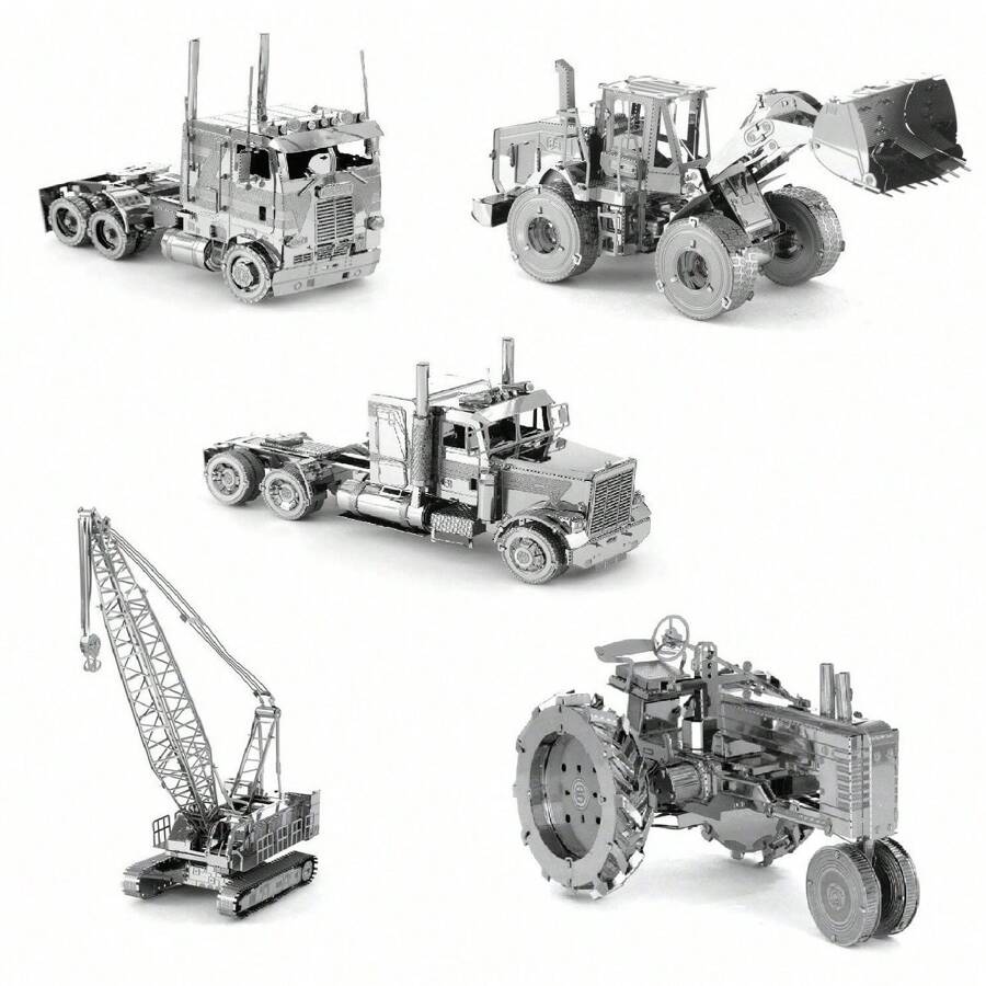 3D Stereoscopic Glue-Free Assembly Model DIY Metallic Puzzle - Excavator, Crane, Tractor, Construction Vehicle - Desktop Decoration, Christmas Gift, Birthday Gift!