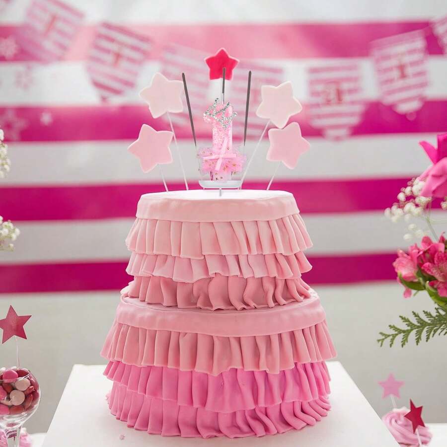 3D Creative Pink Crown Dress Birthday Digital Candle Cute Birthday Party Cake Decoration