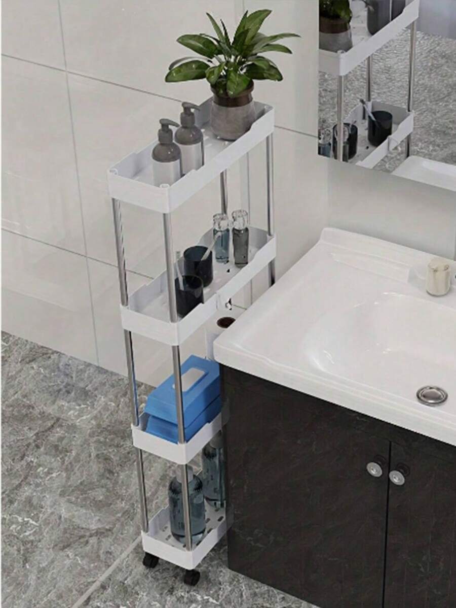 1pc Movable Bathroom Shelf, Bedroom & Living Room Crevice Storage Cart, Balcony Floor-Standing Vegetable & Seasoning Organizer, Wheeled Mini Cart, Toilet Multipurpose Storage Rack, Multi-Tier Snack Organizer Outdoor Decor