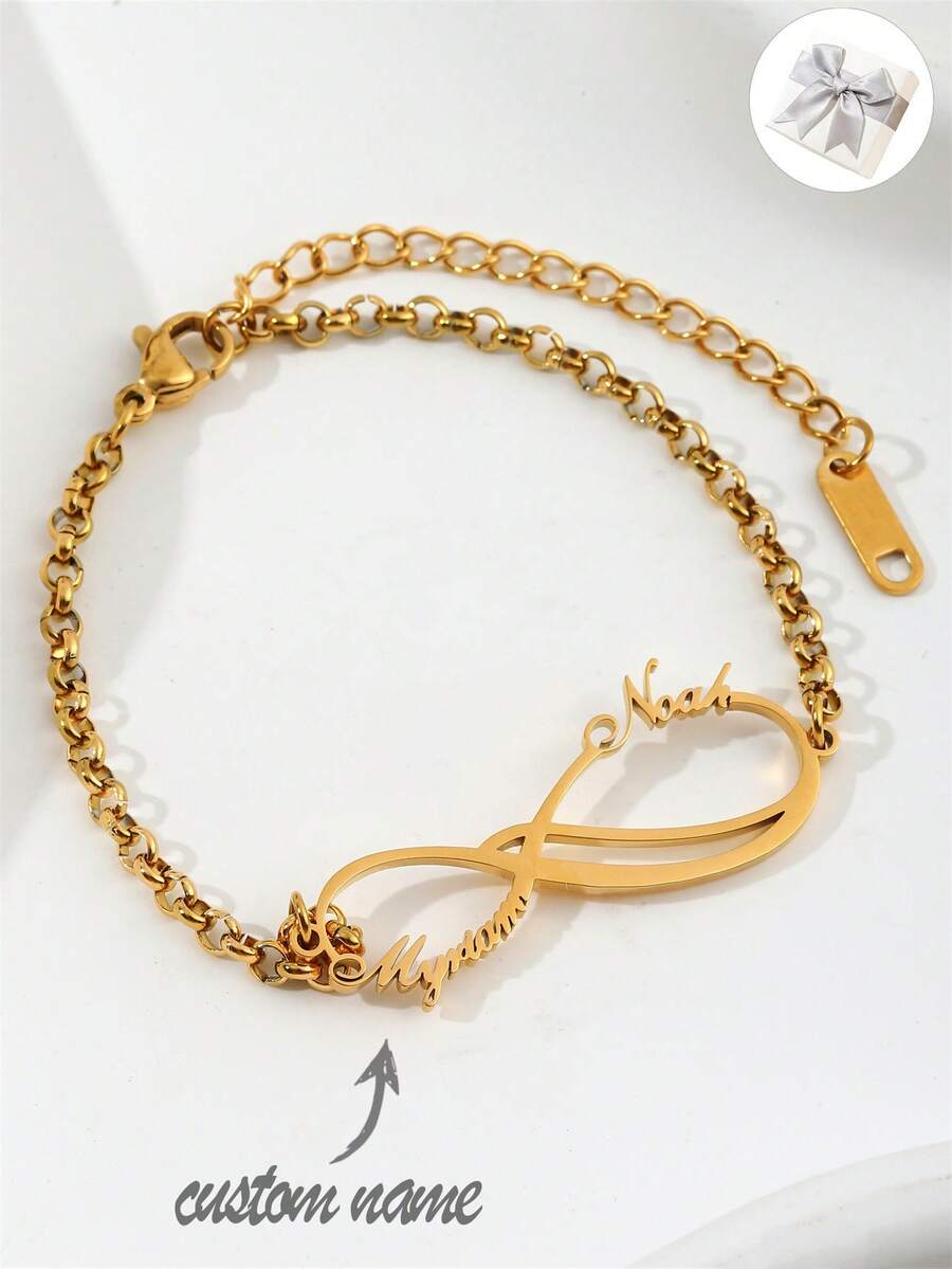 1 pièce Bracelet personnalisé avec boucle infinie, bracelet de couple avec double nom, bijou personnalisé minimaliste de l'amour éternel, cadeau pour elle, cadeau de la Saint-Valentin, cadeau de la fête des mères, cadeau de Noël, cadeau d'anniversaire, cadeau de demoiselle d'honneur