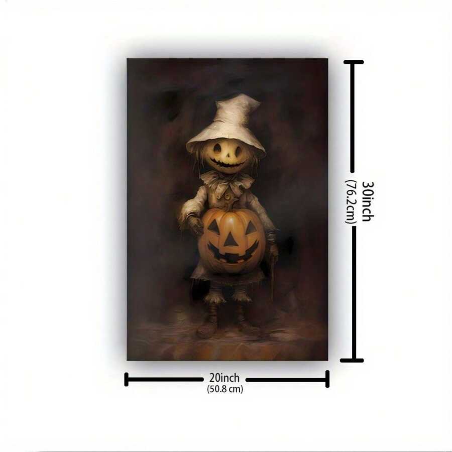 1 Piece Unique Wrapped Wooden Frame Canvas Poster, Scarecrow Pumpkin Lamp Canvas Printing Textile Art Poster Festival Wall Decoration Home And Office Artwork Unique Halloween Gift
