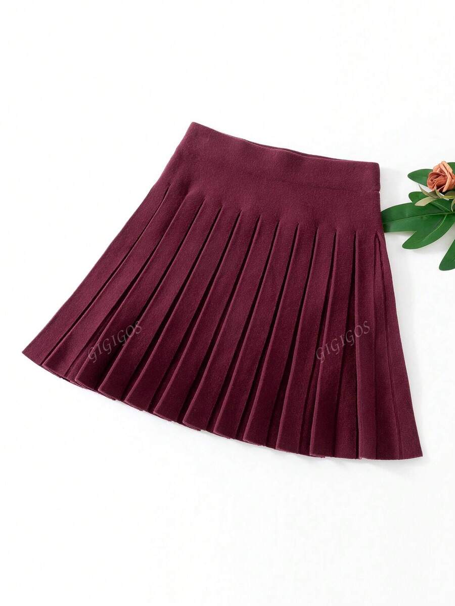 GIGOGOU Falda plisada de punto de unicolor informal, para otoño/invierno