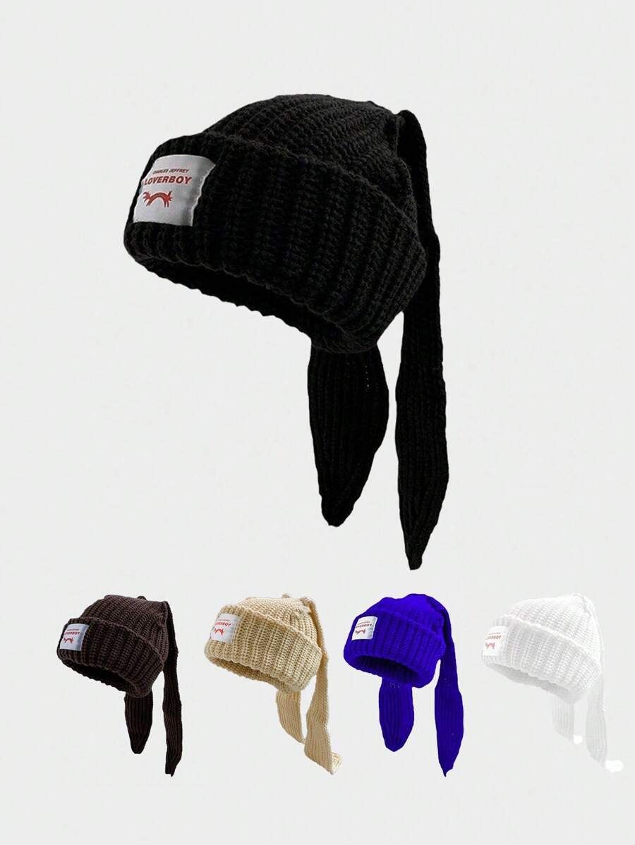 1 pièce Bonnet en tricot à oreilles de lapin style Loverboy unisexe, adapté pour les fêtes de rue, l'utilisation en extérieur pendant les saisons d'automne et d'hiver