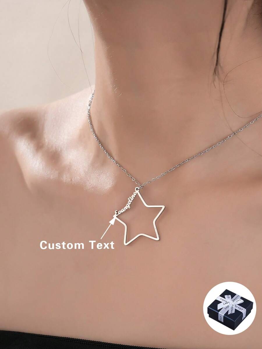Customized Stainless Steel Five-Pointed Star Couple's Name Necklace, Personalized Simple Gold Star Letter Pendant Necklace, Suitable For Daily Wear, Parties, Christmas, Halloween, Gifts For Friends And Lovers