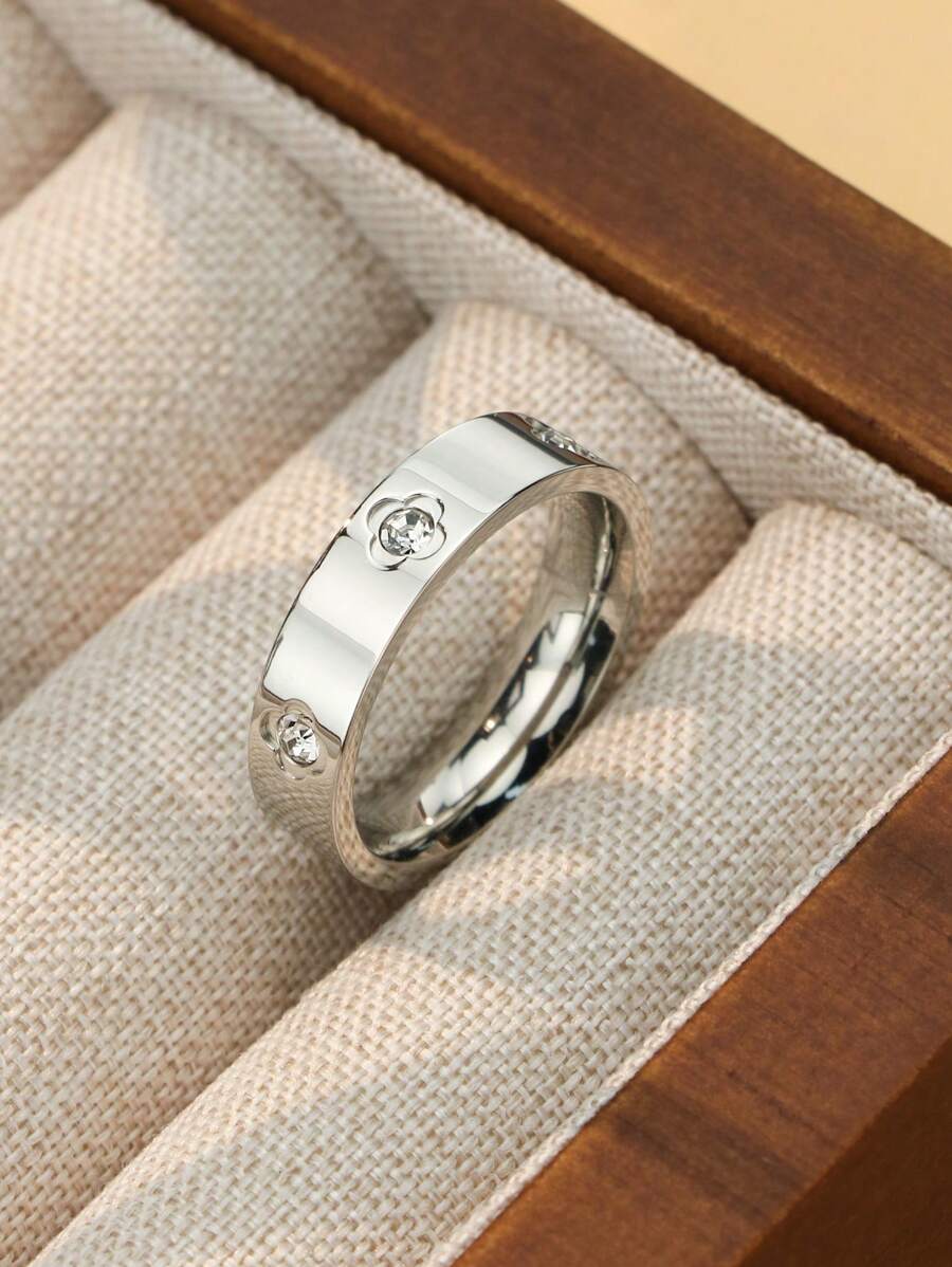 1 Piece Fashion Zirconia Ring Gold Color Stainless Steel Lovely Jerwelry Ring For Women