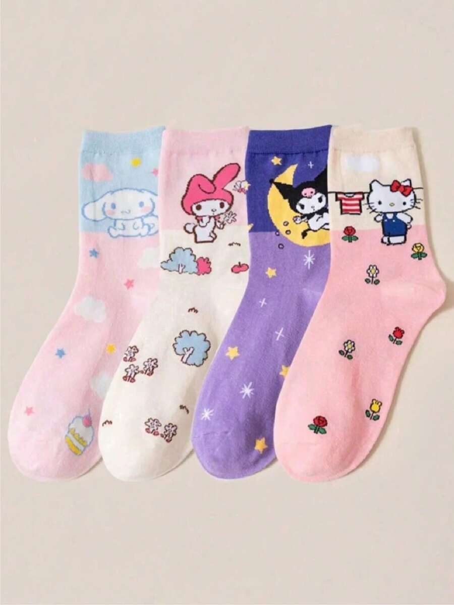 Sanrio 4 Pairs Sanrio New Cartoon Parent-Child Socks Cute Big Ear Dog Children Socks