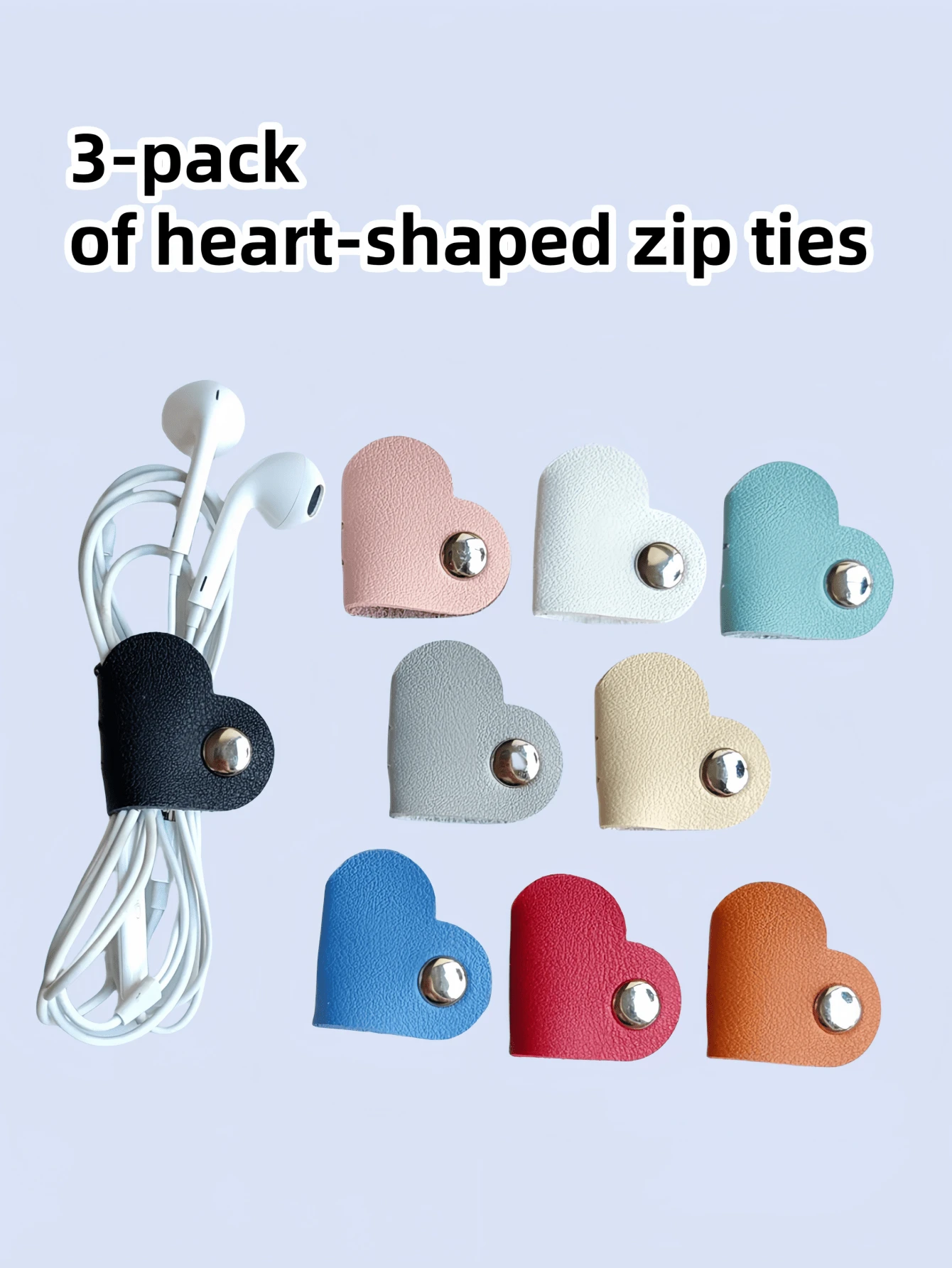 3-pack hartvormige kabelbinders - hoofdtelefoonhouder, kabelorganizer, oortelefoonsnoeropwinder - PU-kunstleer, geen batterijen nodig, unisex - kabelorganizer in matchagroen, lichtrood en wit