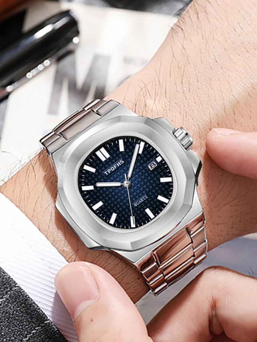 1 Stück Herren Business Quarz Uhr mit Strichskala Zifferblatt und Stahlarmband, geeignet für den täglichen Gebrauch, als Geschenk zu Geburtstag, Jahrestag oder Halloween