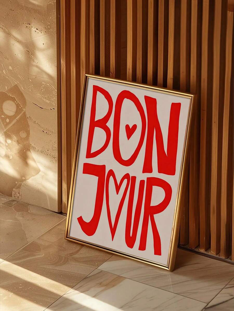 1pc "Bonjour" Letter Printed Decorative Art Poster - Classic Modern Ink Painting Wall Art Canvas, Unframed Art, Suitable For Indoor And Outdoor Decor, Great For Home Office, Bathroom, Living Room, Bedroom - Waterproof Lettering Theme Art, Suitable For Cafe, Bar And Dorm Wall Hanging