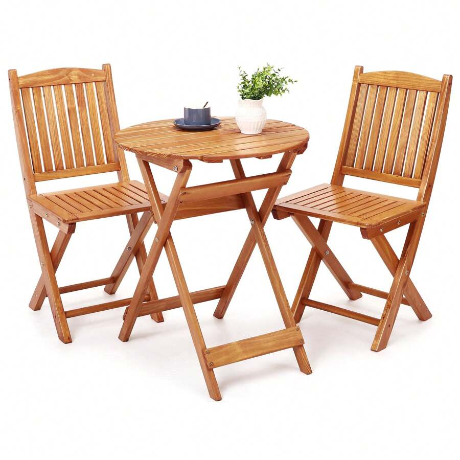 3 Pieces Outdoor Patio Bistro Set,Outdoor Folding Table And Chairs,Patio Furniture Sets With Folding Patio Round Table And Chairs,Bistro Table And Chairs Set For Garden,Backyard,Balcony,Porch