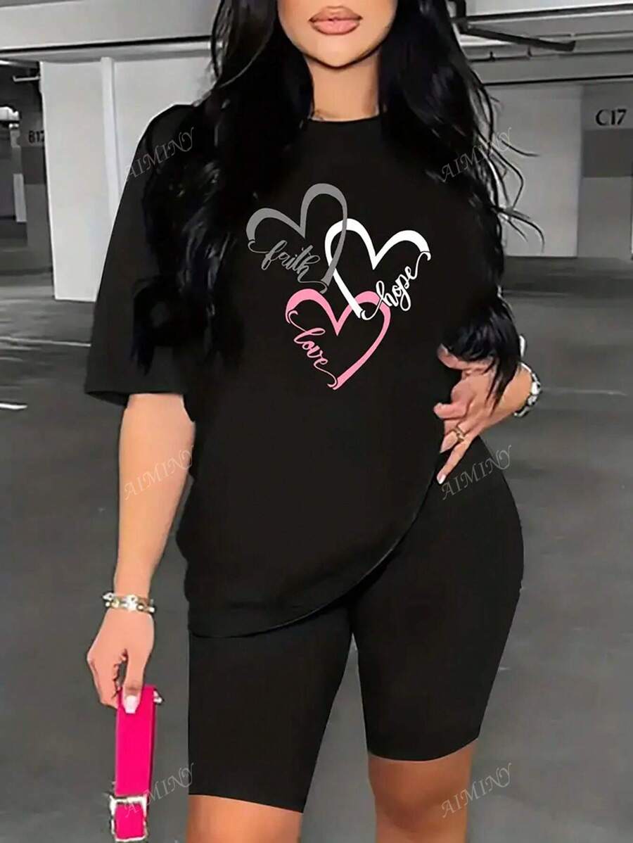 Camiseta impresa blusa de cuello redondo de manga corta casual en primavera y verano ropa de mujer