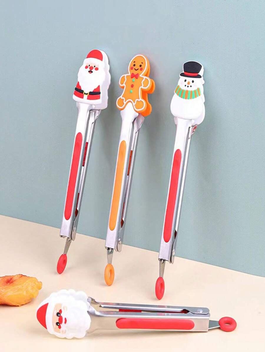 1pc pinças de aço inoxidável para alimentos, pinças para churrasco, pinças para bife, pinças para alimentos de Natal, clipe de alimentos multifuncional