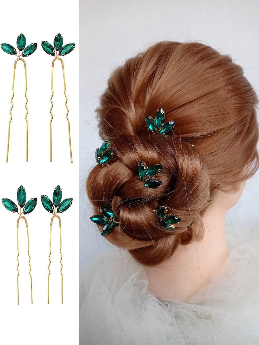 2-teiliges Set jade-grüne Braut Haarspangen für Hochzeiten, goldene Hochzeit Haarspange, Strass Haarspange, Braut Haarzubehör, Brautjungfern Geschenk grüne Strass Haarspangen, Smaragd Haarzubehör, wunderschöne Hochzeit Haarspangen perfekt für funkelnde Hochzeitsthemen und Party und Ball Haarzubehör