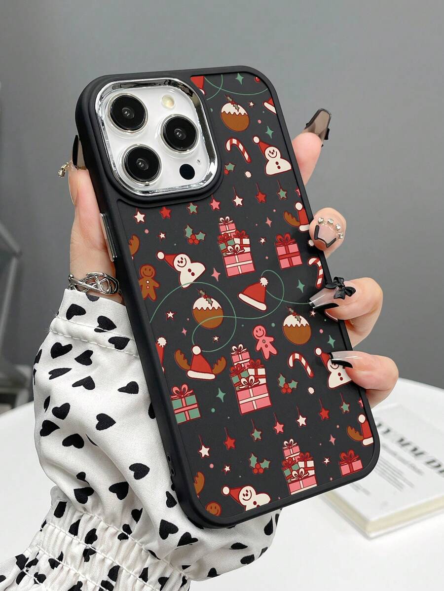 1pc Electroplated Christmas Camera TPU Phone Case Compatible With Apple IPhone 7/8/X/11/12/13/14/15/16 Series