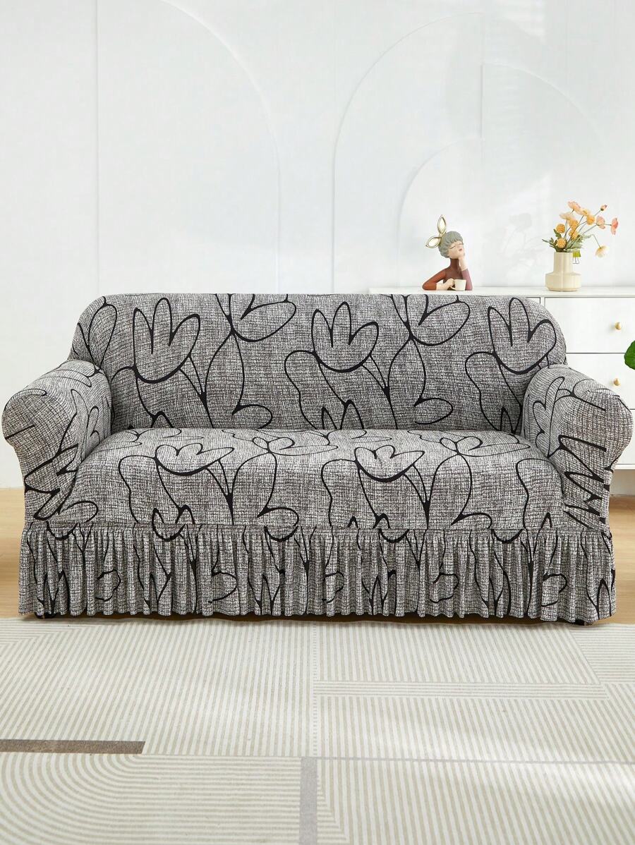 1PC Printed Skirt Sofa Cover Hight Elastic Sofa Covers Santi-Dirty Modern Sofa Slipcovers Simple Style Sofas Set For Living Room Bedroom Outdoor Sofa Protective Cover L Shape Combination Chaise Longue 1/2/3/4 Seater Cushion Covers Home Decoration Sofa Couch