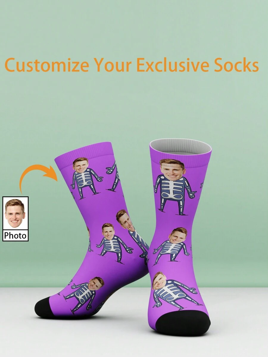 1 paar op maat gemaakte gezichtsontwerp grappige halfhoge sokken voor mannen en vrouwen, gepersonaliseerde sokken met foto van aantrekkelijke mensen, unieke op maat gemaakte sokken voor Valentijnsdag, verjaardagscadeaus en andere gelegenheden