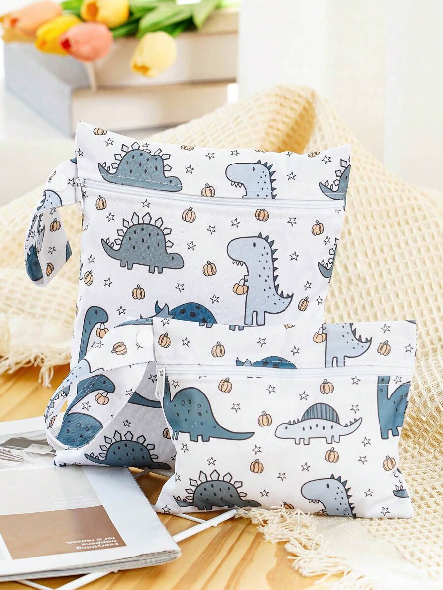 2PCS Dinosaur Print Mini Baby Diaper Nappy Bag Waterproof Storage Bag Baby Shower Family Decorations Gifts
